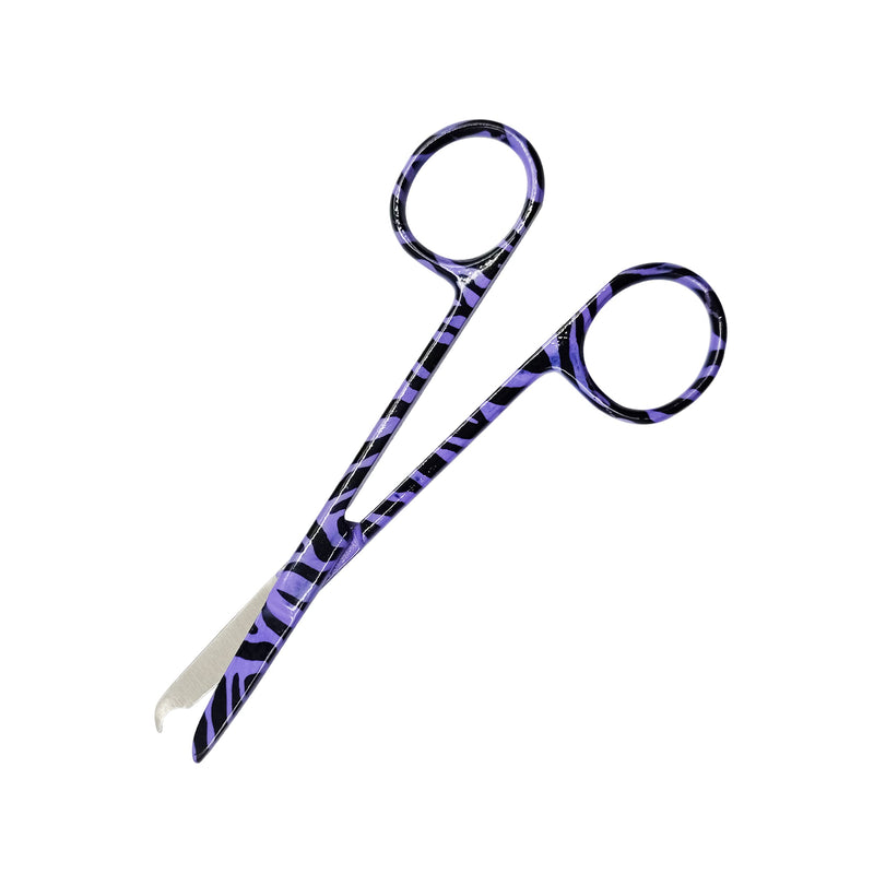 Cynamed Suture Stitch Scissors 4.5" with Crescent Delicate Hook- Perfect for Suture Removal, First Aid, EMS Training and More Premium Quality Instrument- Stainless Steel (Zebra, Purple) Zebra, Purple