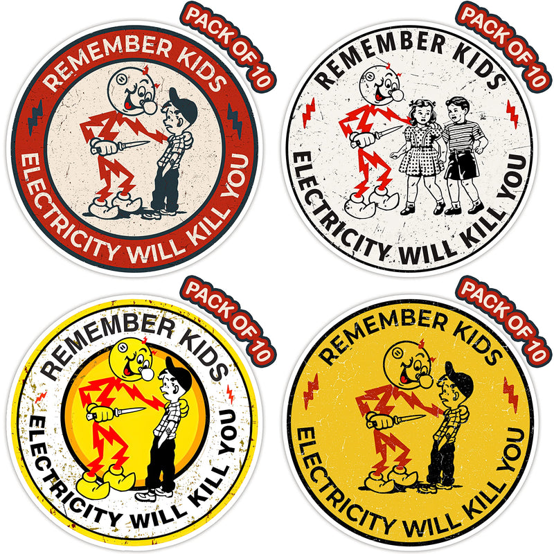 40 PCS Reddy Kilowatt Sticker - Remember Kids Electricity Will Kill You, Electrician Warning Caution Danger Electrical Safety, Funny Hard Hat Laptop Car Helmet