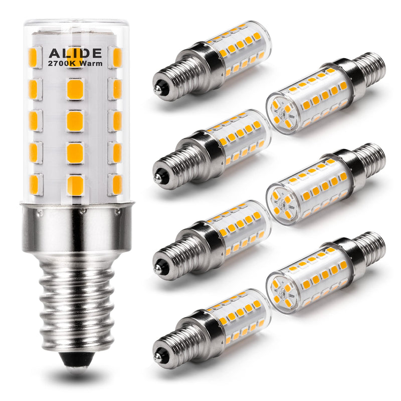 ALIDE E12 40 Watt Equivalent LED Bulbs,2700K Warm White,E12 T6 C7 4W LED Candelabra Bulb for Ceil Fan Light Chandelier Pendant Lighting Salt Lamp,450lm,Non-dimmable,8 Pack 2700k Warm White 4 Watts