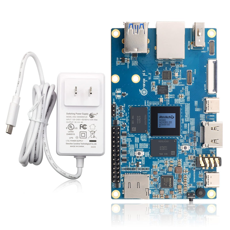 Orange Pi 5 4GB Rockchip RK3588S 8-Core 64 Bit Single Board Computer, Up to 2.4GHz and 8K Video Codec Support Development Board Run Orange Pi/Ubuntu/Debian/Android 12 OS (4GB+ Power Supply) 4GB+Power Supply