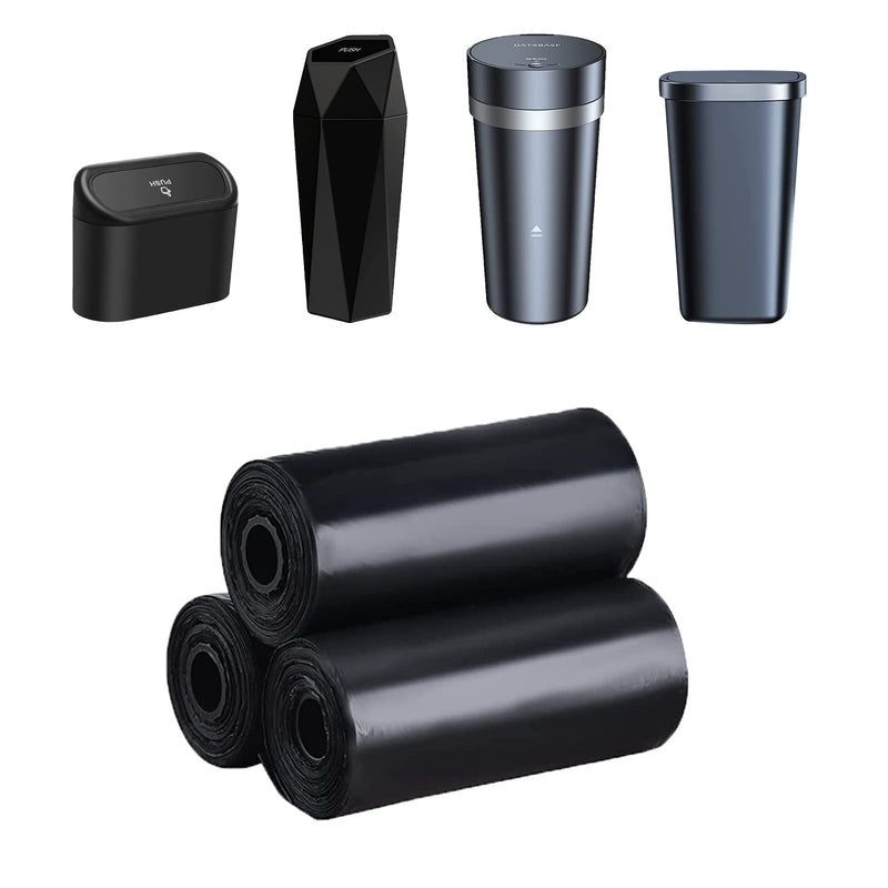 Car Trash Bag, [PE]Mini Trash Bags for Car, Mini Garbage Bags for Car Trash Can with Tear-Resistant Black Discreet Design Perfect Waste Disposal for Home Office On-The-Go Travel 3Roll-Black