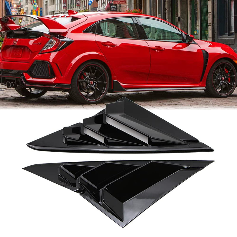 Rear Side Window Louvers for Honda Civic Type R, Hatchback 2016 2017 2018 2019 2020 2021 10th Gen ABS Scoop Shade Cover Air Vent Blinds Racing Style Shutter in Glossy Black Hatchback Model