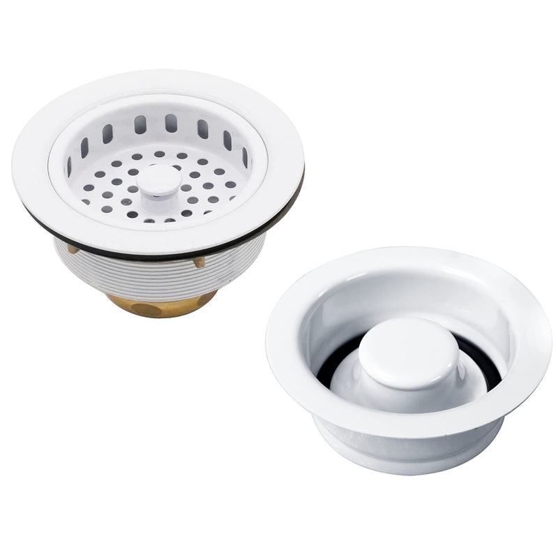 Westbrass A2165-50 4-1/4" OD Post Style Large Kitchen Basket Strainer with Waste Disposal Flange and Stopper Drain Set, Powder Coat White