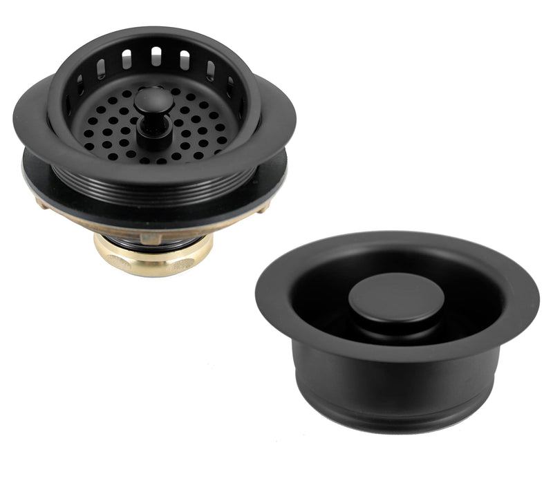 Westbrass A2165-62 4-1/4" OD Post Style Large Kitchen Basket Strainer with Waste Disposal Flange and Stopper Drain Set, Matte Black