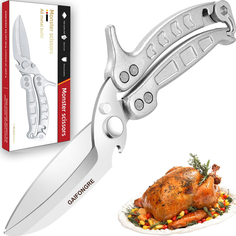 Poultry Shears Scissors Heavy Duty,Kitchen Shears,Multi-purpose Stainless Steel Kitchen Scissors for Christmas Turkey Food, Chicken,Fish,Meat,Separable easy to clean thoroughly,Dishwasher Safe. Y-silver