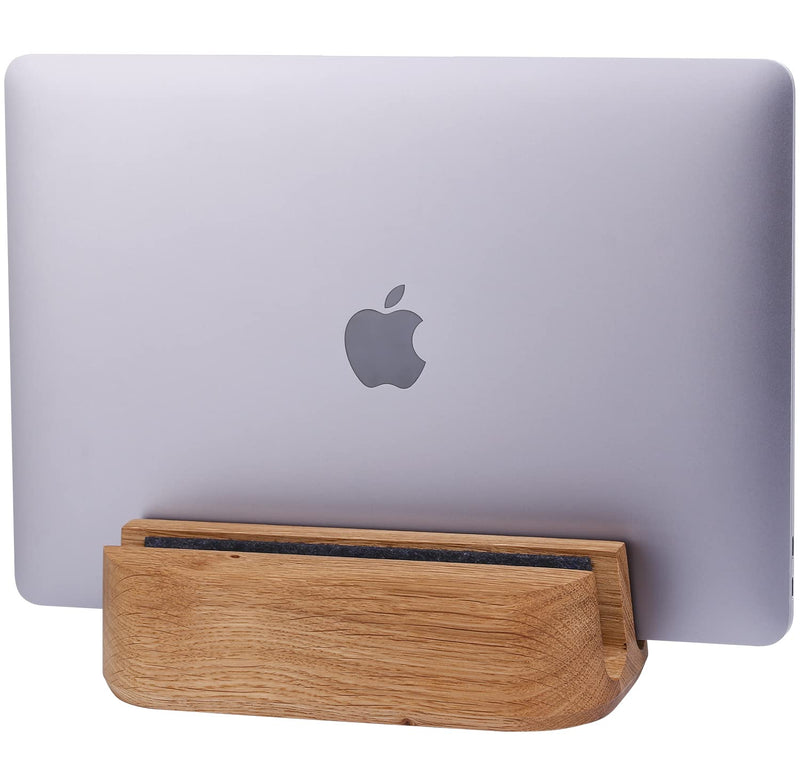 THEHRDWOOD Dual Laptop Stand Vertical Laptop Holder for Desk - All MacBook Vertical Stand up to 0.7'' Thick - Notebook Stand Handmade of Natural Wood - MacBook Holder (Dual Oak) Dual Oak