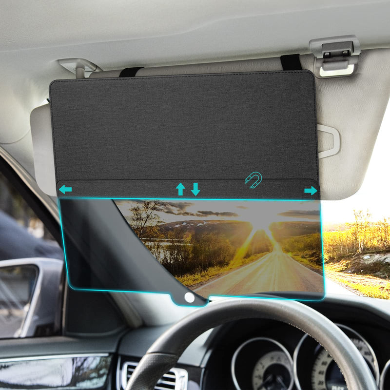 NAZZO Sun Visor Extender for Car, Sun Blocker with PC Sunshade Lens, Magnetic Mounting Adjustable Position, Protect from Glare, UV Rays, Snow Blindness for Safe Driving, Universal for Car, SUV (Black) Black