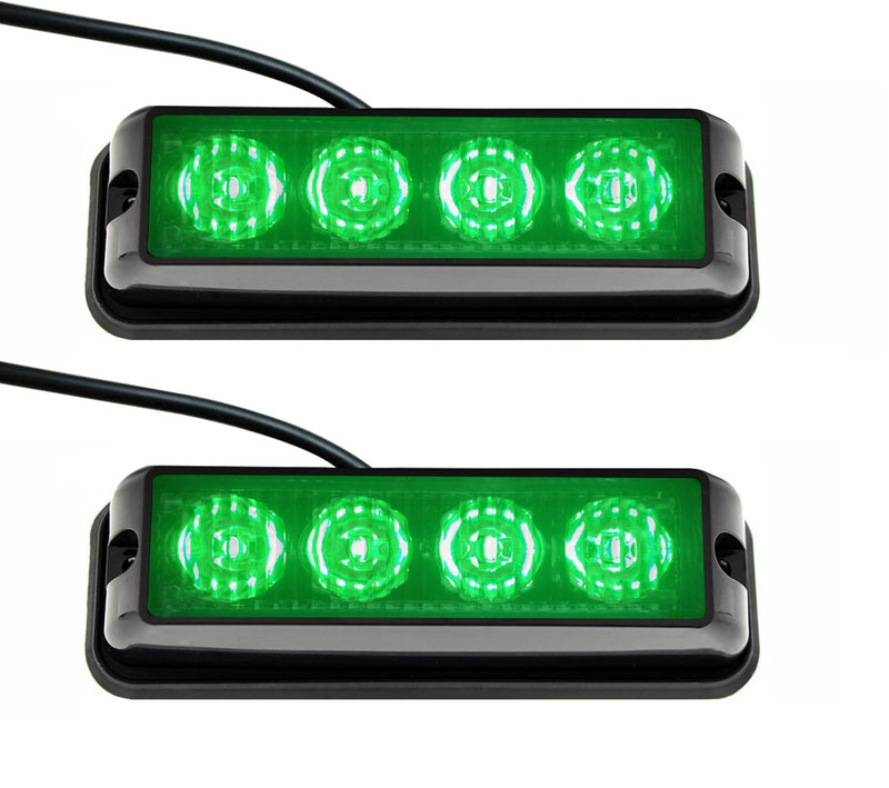 2 PCS 4-LED Emergency Strobe Lights for Trucks 12-24V Warning Flashing Light Surface Mount Hazard Light Bar for SUV Car ATV Vehicles Green