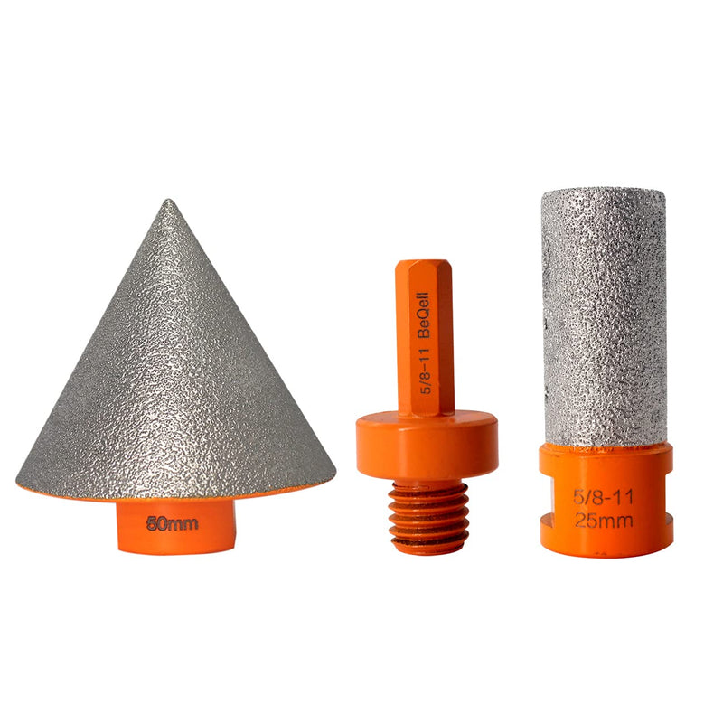 3Pcs 2" Diamond Beveling Chamfer Bits Tile Cone with 5/8-11 Thread Adapter 1" Diamond Finger Milling Bits for Existing Holes Enlarging Trimming in Tile Marble Porcelain Granite Ceramic 2"+1"+Adapter Orange
