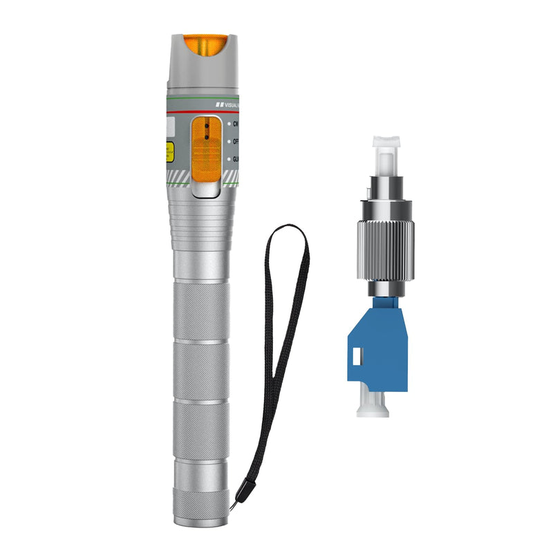 Fiber Visual Fault Locator with FC/LC Adapter Kit, VFL Include Single Mode 9/125um FC Male to LC Female Connector, Red Light Pen for CATV Telecommunications Engineering Maintenance Sliver VFL-50 Pro 1