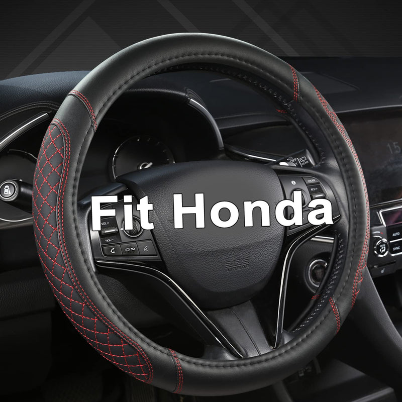 West Llama Customized Auto Car Steering Wheel Cover for Honda Accord CR-V HR-V Pilot Civic(Diamond Quilted -Black+Red-Standard Size) D-Red Standard size (14 Â½''-15'')