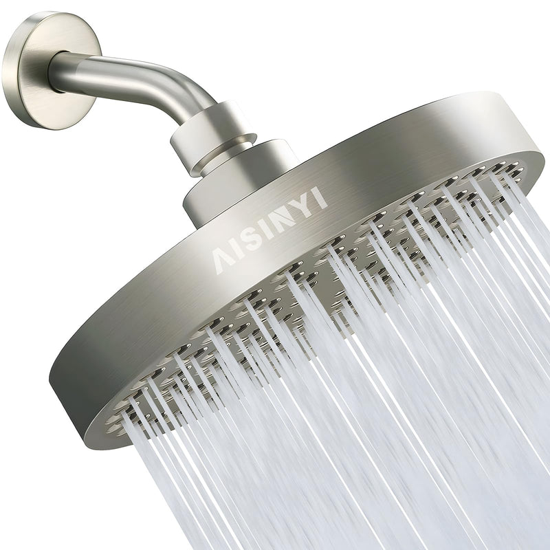 High Pressure Rainfall Shower Head, 6 Inches Luxury Showerhead with Perfect Adjustable Replacement, Removable Restrictor, Easy Installation for Your Bathroom Shower Heads (Brushed Nickel) 6 Inch Round (1 PCS) Brushed Nickel