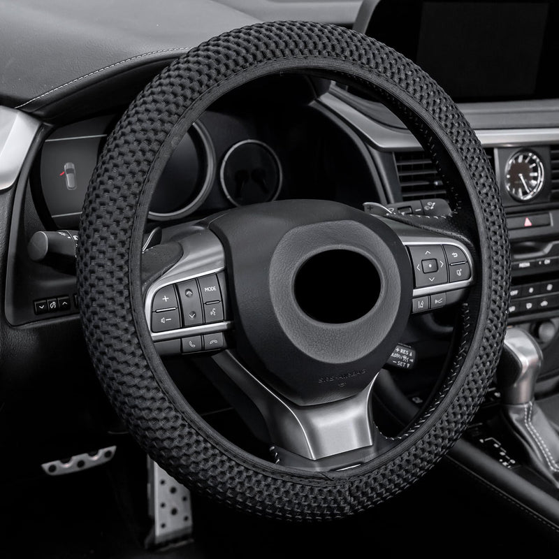 Alpmosn Elastic Stretch Steering Wheel Cover, Universal Interior Accessories Steering Wheel Cover for Women & Men, Breathable Microfiber Ice Silk, Anti-Slip, Odorless, Easy Carry(Black) Black