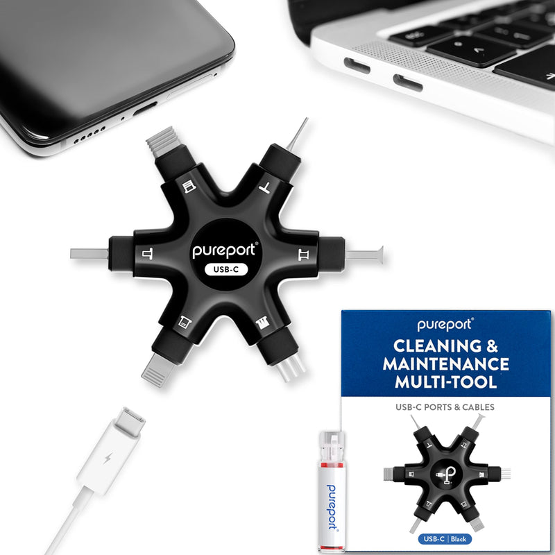  [AUSTRALIA] - USB-C Multi-Tool Phone Cleaning Kit | Clean Repair & Restore Cell Phone Tablet & Laptop USB C Ports & Cables | Fix Unreliable & Bad Connections | Extend The Life of Your Tech Devices (Black) For USB-C (black)