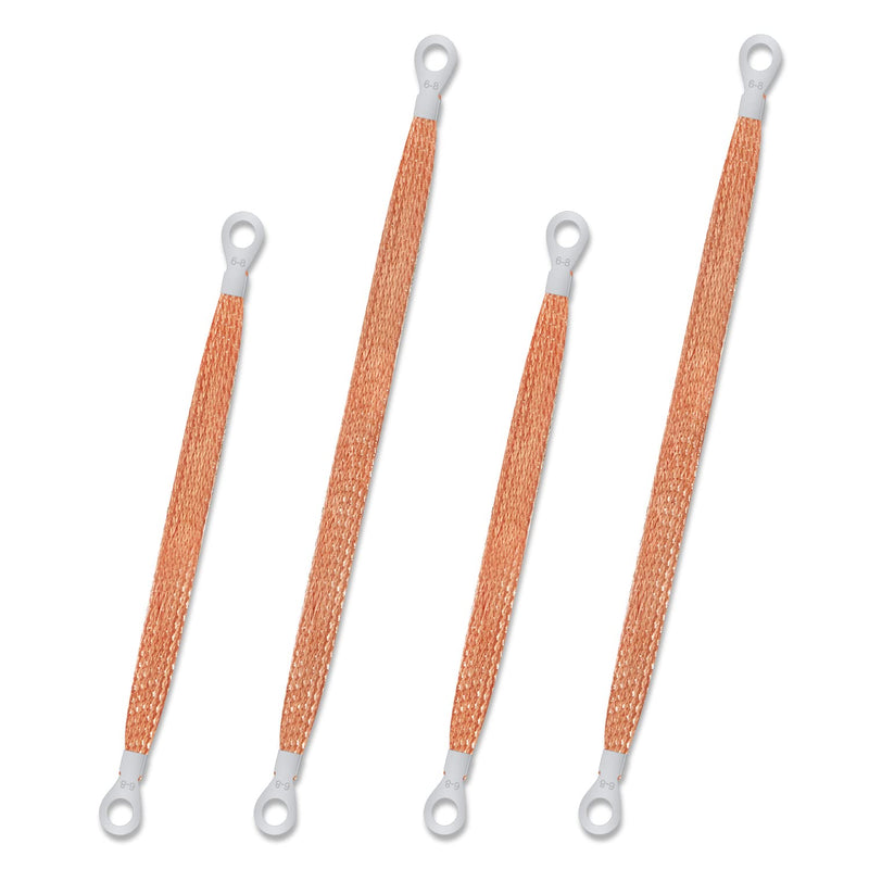 Luter 4pcs Universal Automotive Ground Strap Kit, 13inch / 10inch Vehicle Engine Ground Strap, Sturdy Woven Copper with 5/16" Rings Terminal (Copper Color)