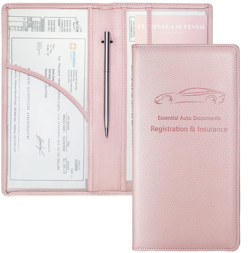 Yarnic Car Registration and Insurance Holder, Pu Leather Car Registration and Insurance Card Holder Car Document Holder for Cards, Essential Document, Driver License (Pink) Pink