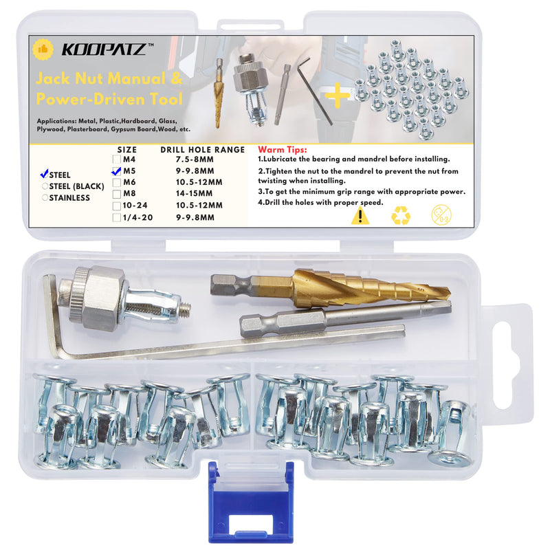 M5 Jack Nut with Installation Tool Kit Threaded Insert Petal Nuts Nutserts Jacknut Srew Anchor Spider Rivnut Blind for Plastic Polywood Pressboard Hardboard M5-20PCS-Steel (With Tool)