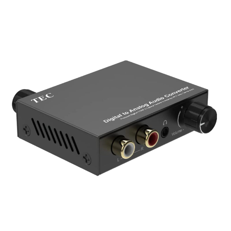 TEC TDACVT-01 Digital-to-Analog Audio Converter (DAC) with Volume Control – Supports 192kHz/24bit, Optical (SPDIF) & Coaxial Input to RCA & 3.5mm Output, Hi-Fi Home Audio Adapter