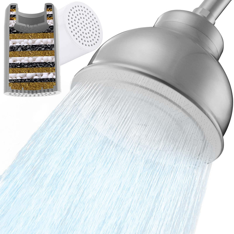 Metal Shower Head with Filters,Shower Filter Head for Hard Water Remove Chlorine and Heavy Metal,Water Softener Shower Head Reduce Hair Shedding Soothe Dry Skin, Brushed Nickel