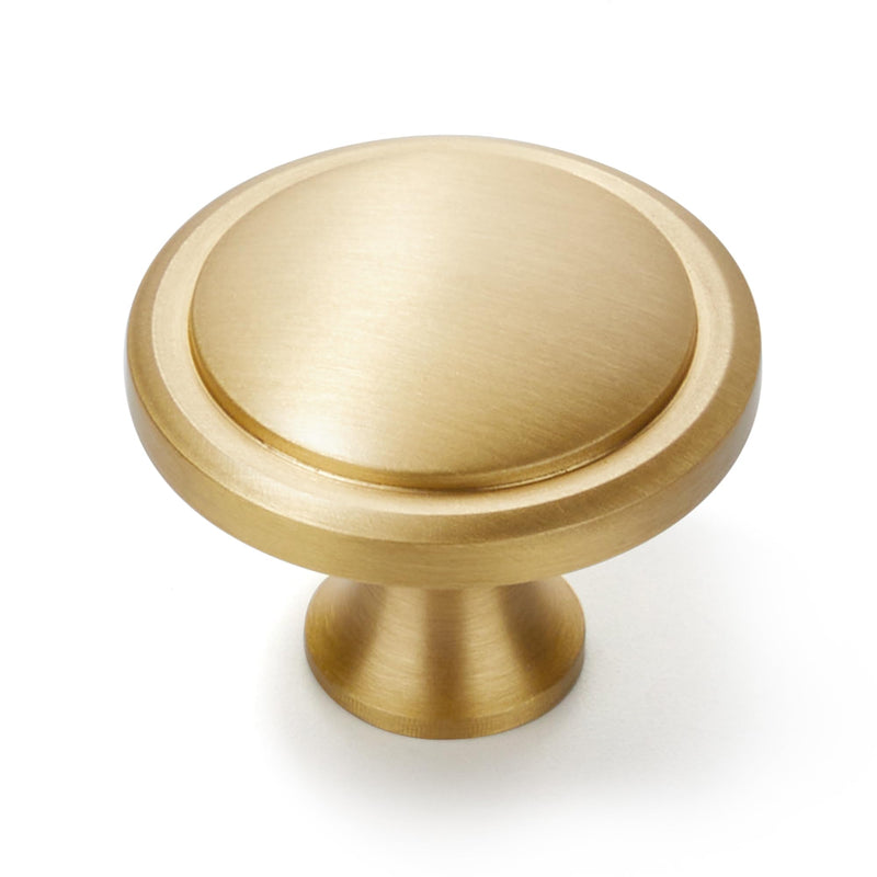 10-Pack Solid Brass Cabinet Knobs, Round Gold Knobs for Dresser Drawers, Brushed Brass Dresser Drawer Pulls Handles, Hardware for Kitchen Cabinets, Diameter 1-1/4 Inch 10