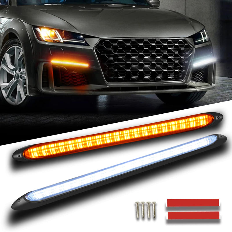 Qasim DRL LED Strip Car Daytime Running Light 9.25in White Automobile Decorative Lights Yellow Streamer Flow Turn Signal Light Tail Light Strip Bar 12V (2Pcs, 23.5cm) 23.5CM 9.25'' WA