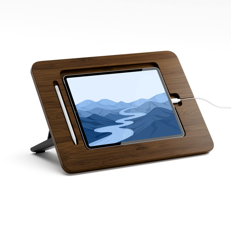 Bamboo Tablet Drawing Stand Tablet Holder - Portable & Adjustable 5 Angles,Laptop Stands Riser,Compatible with 12.9/13 inch iPad Pro-3rd-7th Gen(Walnut Varnish) Large-Fit iPad Pro 12.9/13 inches-With iPad case Walnut