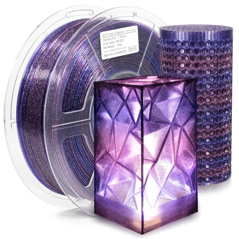iSANMATE 3D Printer Filament Clear PLA, Multicolor Transparent Transition Glitter Filament, Gradient Purple Blue Multicolor PLA Filament, 3D Printing Filament 1KG/2.2lb, Blue Violet Galactic B- Glitter Blue Violet Galactic