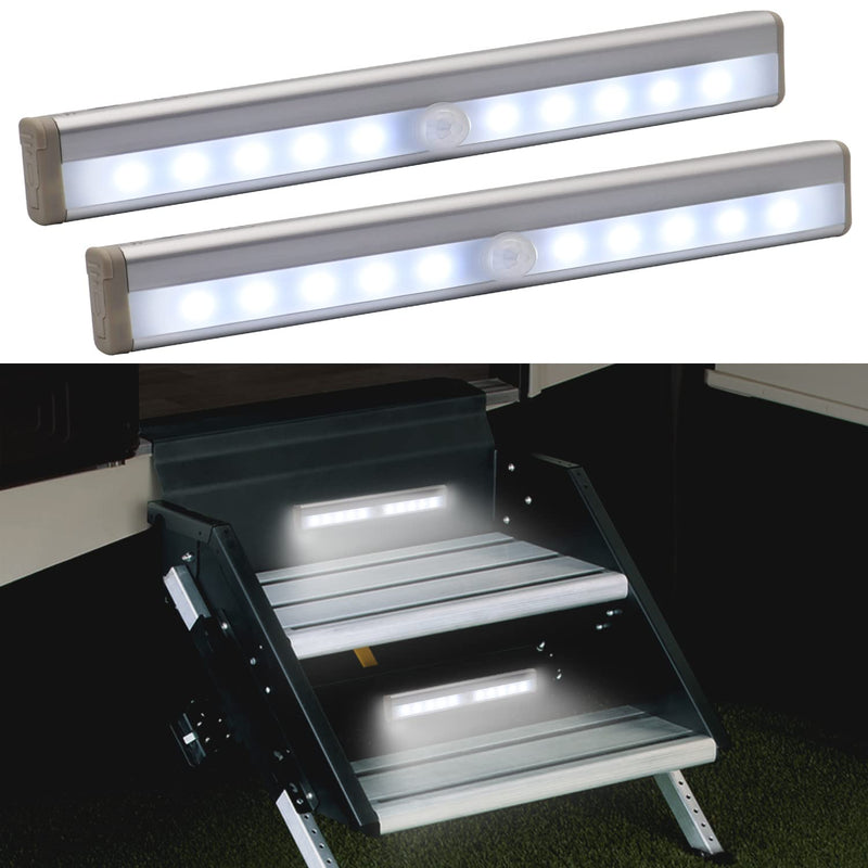 Motion Activated RV Step Lights, 10 LED Battery Operated Motorhome Motion Sensor led light strip, Magnetic Night Light Bar for Motorhome Travel,travel trailers, camper (2 Pack)