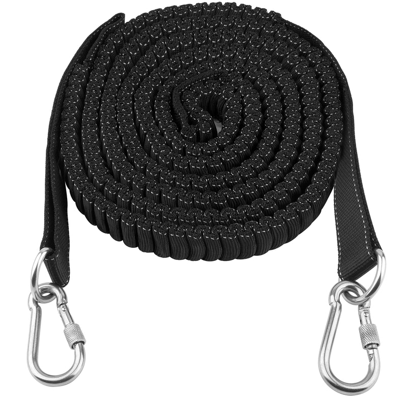 Itayak Boat Bungee Dock Line, 10-18ft Shock Absorption Elastic Mooring Anchor Rope Stretch Cord with Stainless Steel Clip Accessories for Boat, Pontoon, Kayak, Jet Ski, Canoeing, Watercraft 10ft Stretch to 18ft Black
