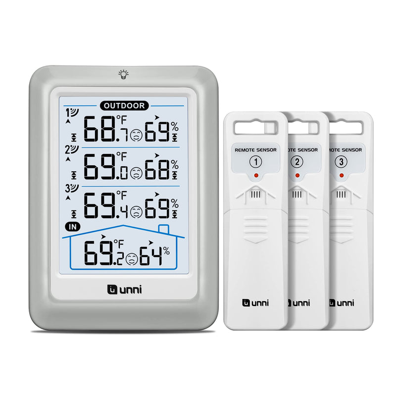 Indoor Outdoor Thermometer Wireless, 4.5 Inch Display Digital Hygrometer Thermometer Temperature Humidity Monitor with 330ft Range Sensor and Adjustable Backlight White