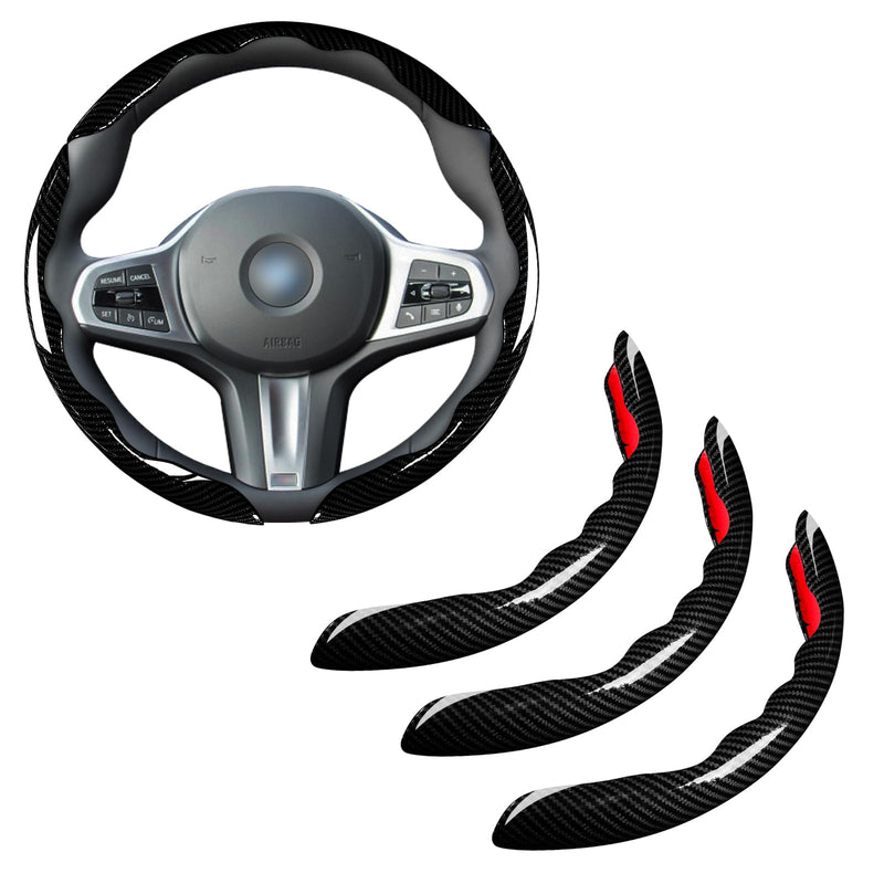  [AUSTRALIA] - Car Steering Wheel Cover Set Bright Carbon Fiber Wrap Non-Slip 3pcs Steering Wheel Accessories 14.5-15 inch Universal (Black) Black Black Black