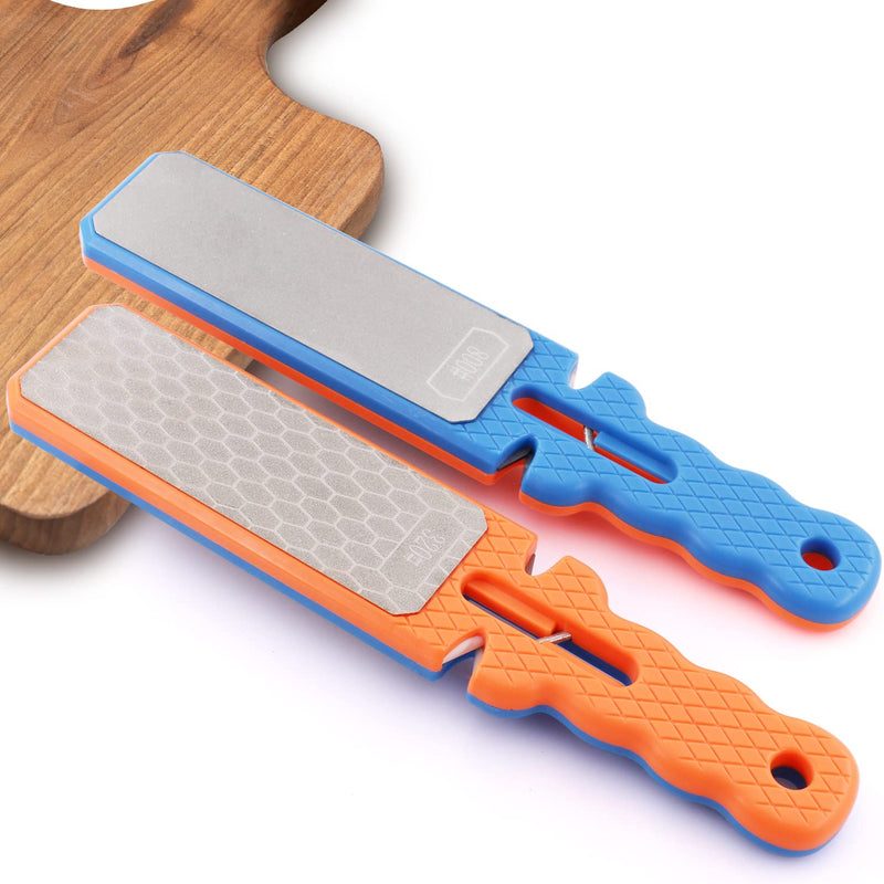 Z-LION Diamond Double-Sided Hand-held Knife Sharpener Five-in-one Sharpening Stone for Scissors Ceramic Fruit Kitchen Knives Fine/Coarse Grit Sharpen Tools Orange/Blue
