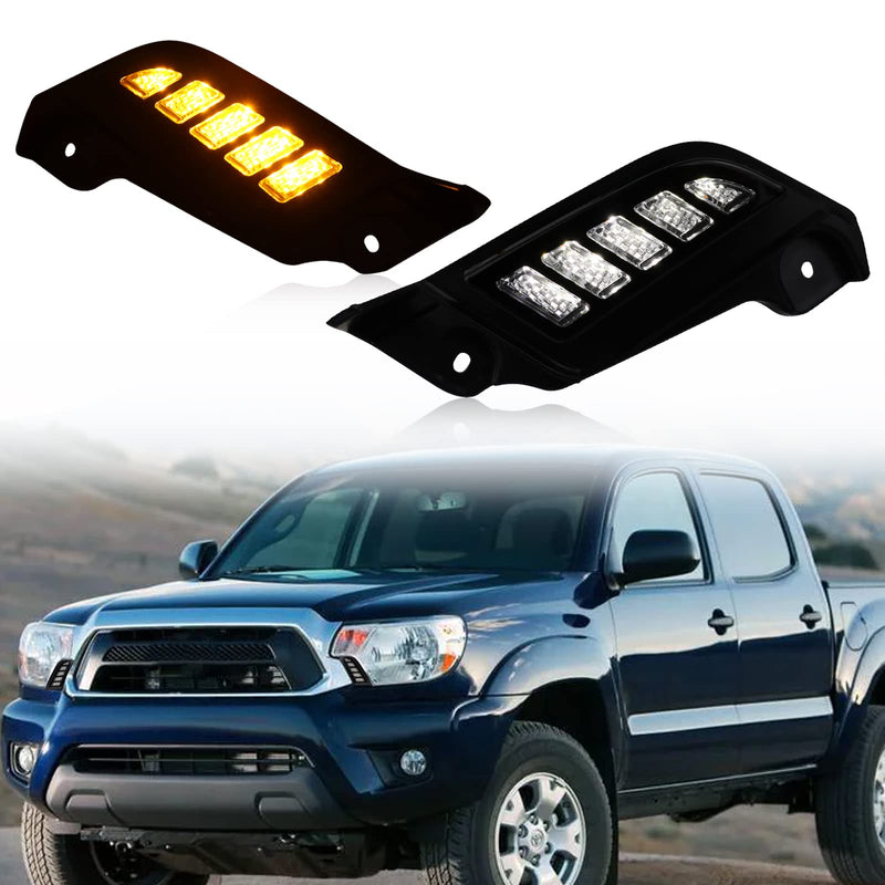 Switchback White/Amber Front Side Marker Headlight Daytime Running Lamp Sequential Flash Turn Signal Feature Compatible with Toyota Tacoma Truck 2012-2015 Replacement Bumper Accessories Tacoma Grille Light12-15