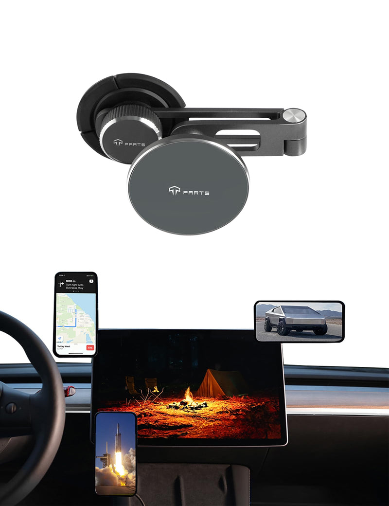 TPARTS Foldable Magnetic Car Cellphone Mount for Tesla Model 3/Y/X/S | Compatible with iPhone 12/13/14/15/16/17 and Other Series Phones with Metal Ring Mag safe Standard