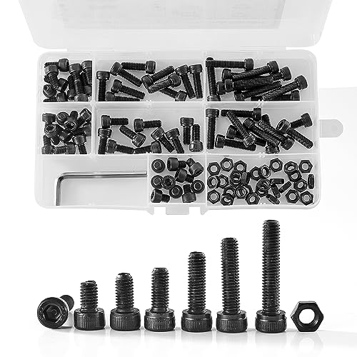 M5 x 6mm 8mm 10mm 12mm 16mm 20mm 25mm Hex Socket Head Cap Screws Bolts and Nuts, Metric Allen Hex Drive, 12.9 Grade Alloy Steel, Black Oxide Finish, Fully Threaded, Assortment Kit 100PCS M5 Socket Head(100PCS)