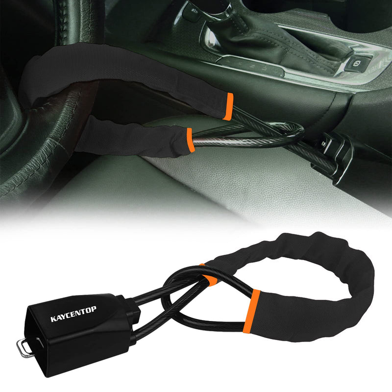 KAYCENTOP Car Steering Wheel Lock, Seat Belt Lock, Anti-Theft Device, Max 17 Inch Length, Small and Light-Weight, Multi-Functional, Fit Most Vehicle, SUV, Golf Cart Security (Black) Black