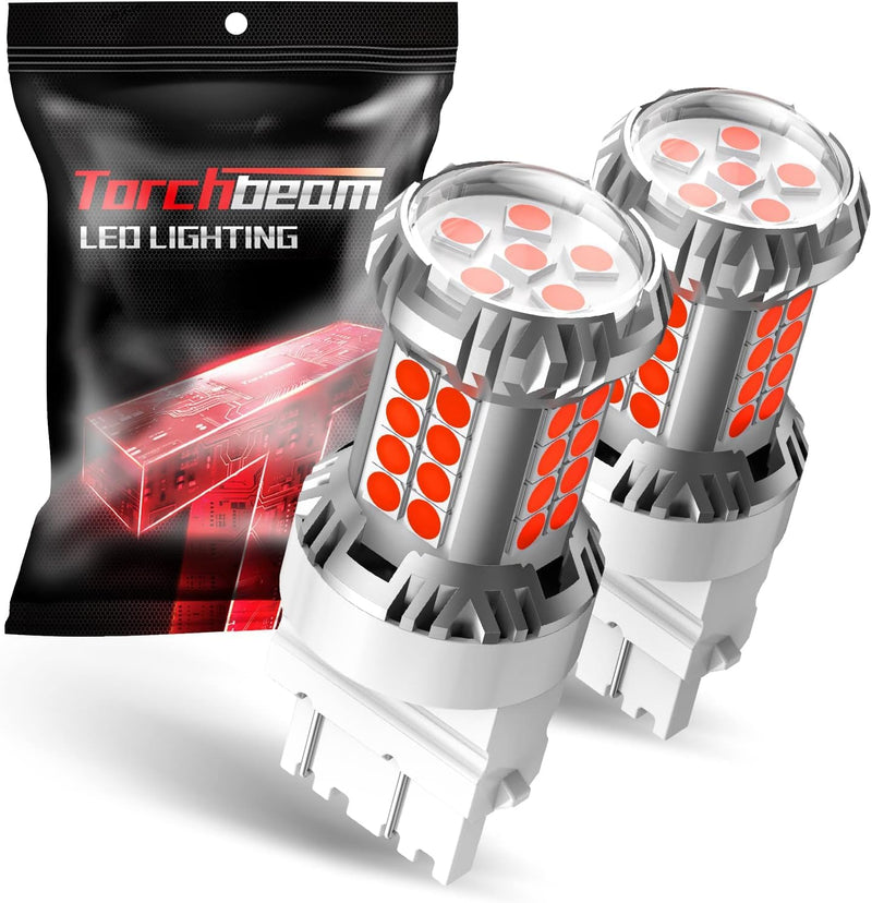 Torchbeam 3157 3156 LED Bulb Tail Brake Lights Red 600% Brighter, 3056 3057 4057 4157 3457 Brake Stop High Mount Stop Tail Taillights for Cars, Non-polarity, 3030 38-SMD, Pack of 2 3157/3156