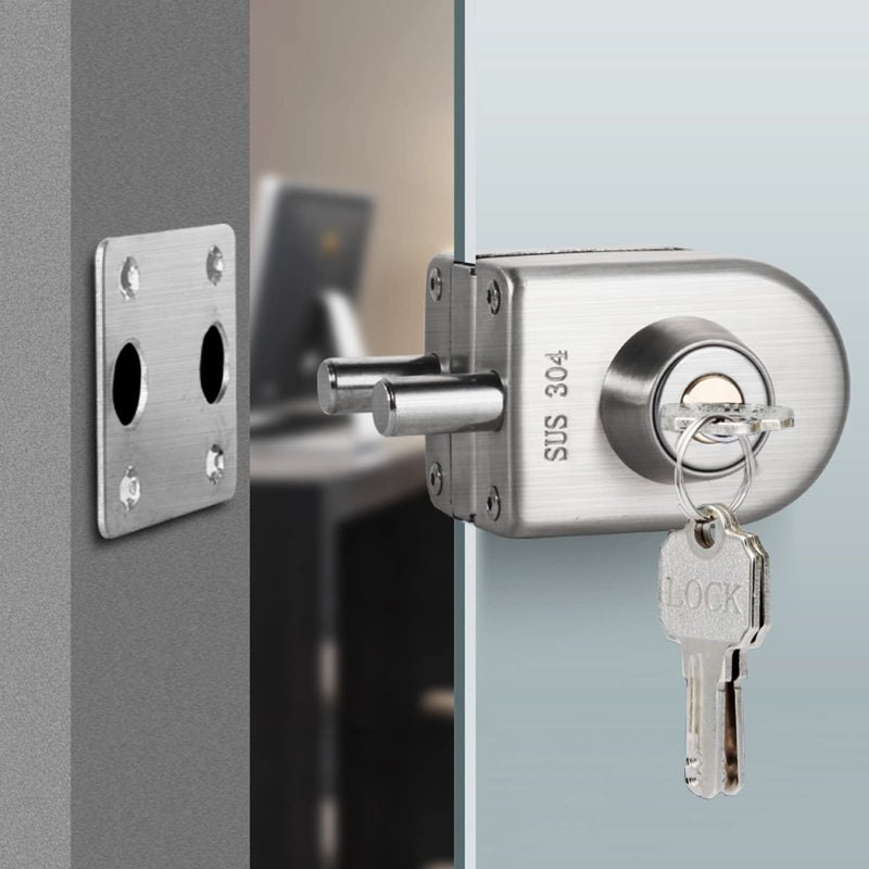 Fits on 1/2" Glass 0.39" -0.47"Glass Door Lock Stainless Steel Glass Door Lock Floor Latch Lock Bolt Ground Lock for Bathroom Toilet Shop Glass Doors (102-C) 102-C