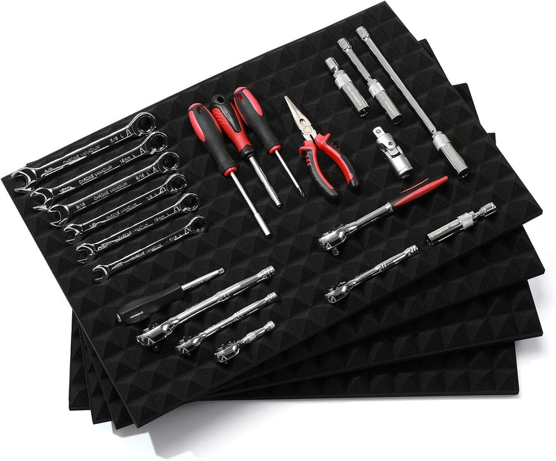 CASOMAN 4PCS Professional Toolbox liner, Trap Mat Universal Tool Drawer Liner, Non-Slip Foam Inserts, Easy Cut, Black, 23.6"x15.7" 4-piece