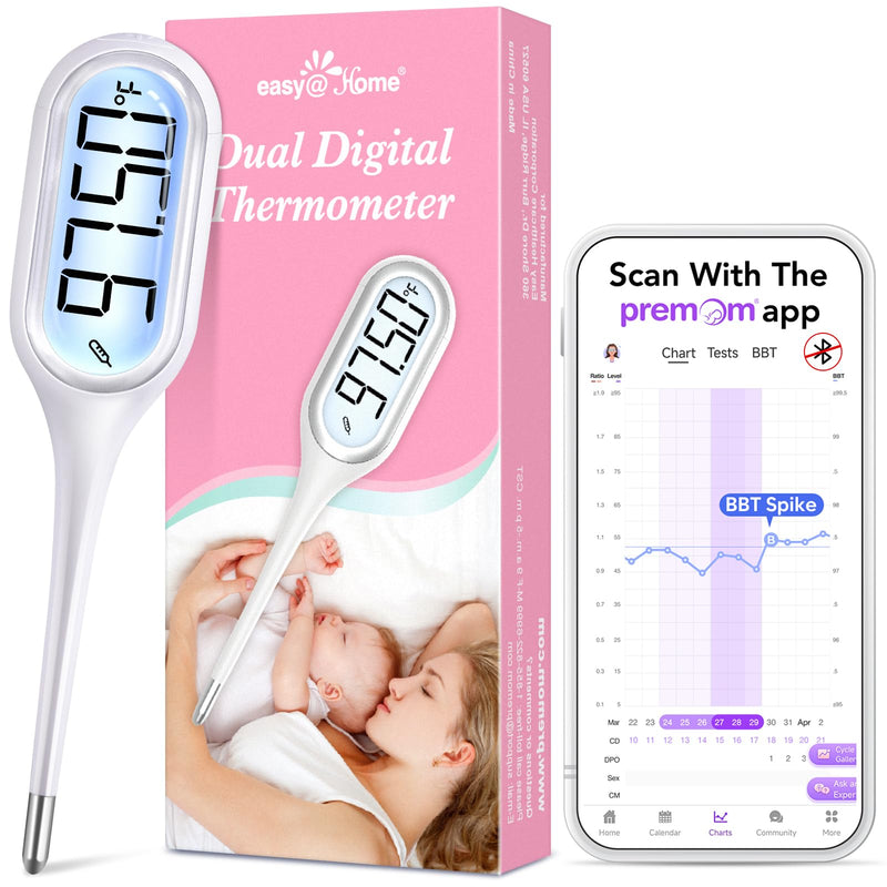 Easy@Home Basal Thermometer for Ovulation Tracking: 1/100th Degree Precision, Dual Mode - Accurate BBT & Fast Read for Fever | 30 Memory Recall, Premom App OCR Scan | EBT-013