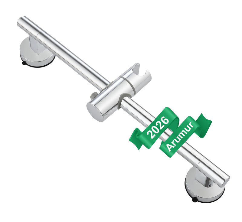 Upgraded 17.7 Inch Shower Slide Bar w/ Waterproof Suction Cup,SUS Metal Bar Heavy Duty, Removable & Adjustable Handheld Shower Head,Wall Mount Drill-Free Install No Tool,Bathroom Wall Protect Chrome Polish