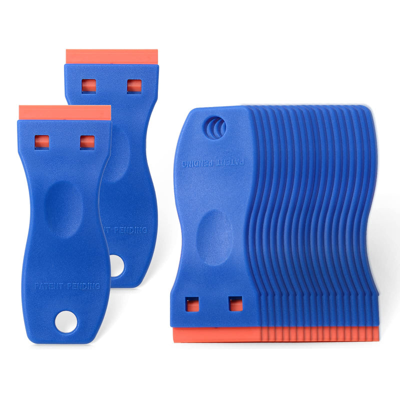 FOSHIO 20PCS Blue Plastic Razor Blade Scraper Tool for Gasket Remover, Sticker Remover, Labels Decal and Adhesive Remover for Windows and Glass With Blue Scraper (20 Pack)
