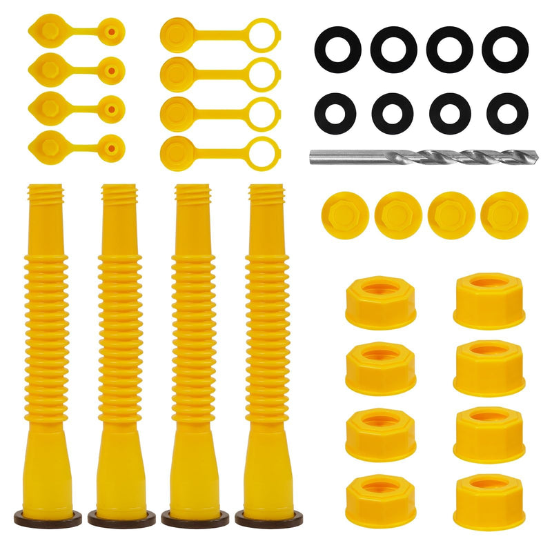 33 Pcs Gas Can Spout Replacement Kit,Gas Can Spout Replacement Fits 5 Gallon Gasoline Cans,with Flexible Nozzles,Screw Collar Gas Caps for Fuel Transfer Tanks Yellow -4 Kit