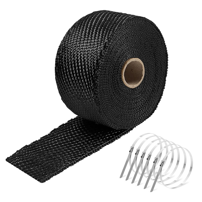 Exhaust Heat Wrap,2”x 16 Ft, Motorcycle Fiberglass Heat Shield Tape With Stainless Ties, Black Black 2''x16'