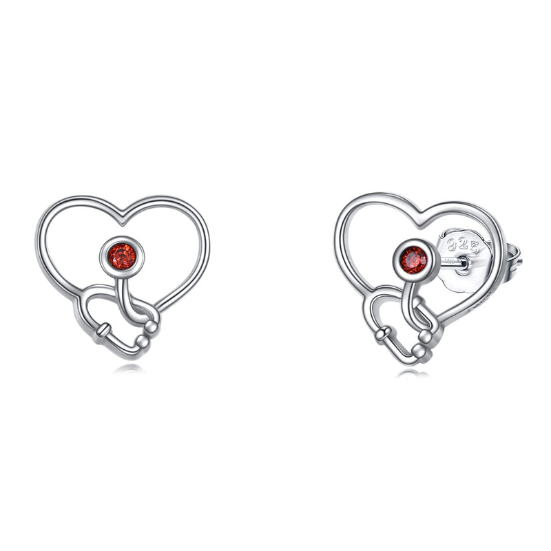 VONALA Sterling Silver Cat / Cow / Pig / Bunny / Squirrel / Giraffe / Highland Cow / Lion / Chicken / Ladybug / Star / Moon Stud Earrings for Women Cute Animal Post Earrings Hypoallergenic Animal Jewelry Gift for Teens Girls Stethoscope