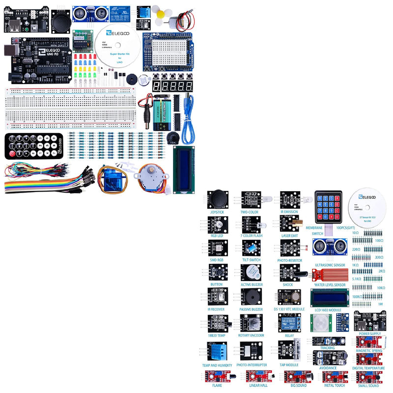 ELEGOO UNO Project Super Starter Kit & ELEGOO Upgraded 37 in 1 Sensor Modules Kit