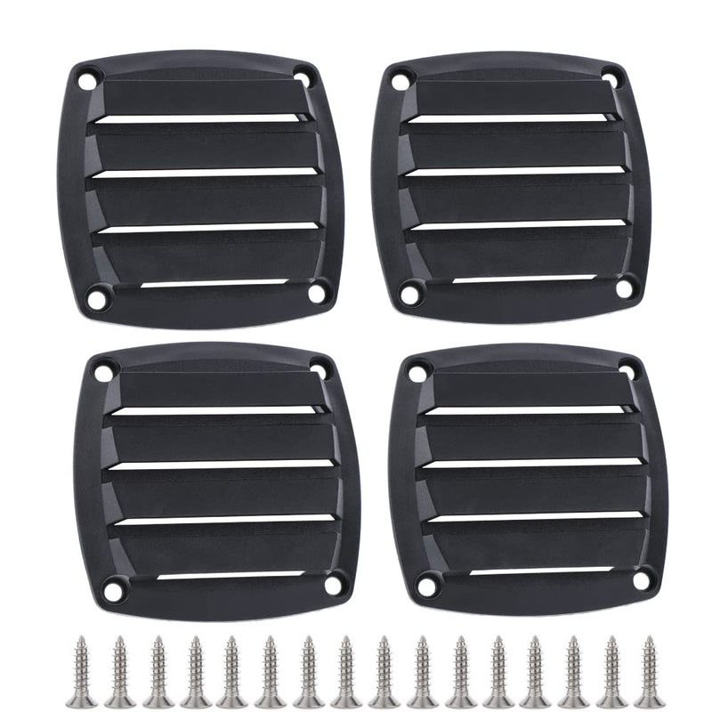 VTurboWay 4 Pcs Louvered Flush Plastic Thru Vent, Marine Boat Vent, 2-3/4", Black, Free Installation Screws