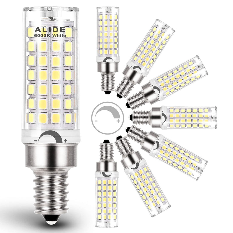 ALIDE E12 C7 Dimmable Led Candelabra Bulbs Kx 2000 60 Watt Replacement, 6000k Daylight White T6 110V 120V Small Base E12 LED Bulbs 6W for Ceiling Fan Salt Lamp Chandelier Lighting,600lm,8Pack 60 Watts (8 Pack)