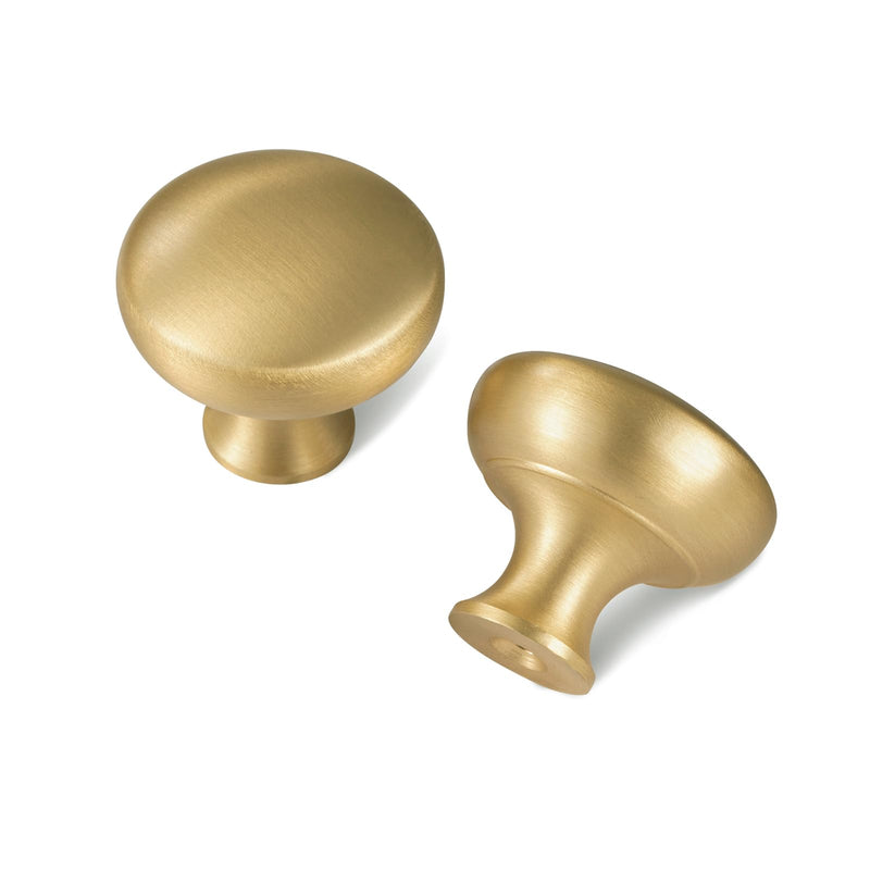 SALISENG Brushed Gold Kitchen Cabinet Knobs -5 Pack Solid Brass Handle for Dresser Drawer,1-1/4 Inch Diameter, Modern Round Cupboard Closet Vanity Pulls - Furniture Hardware for Bathroom Bedroom 1-1/4 Inch Diameter