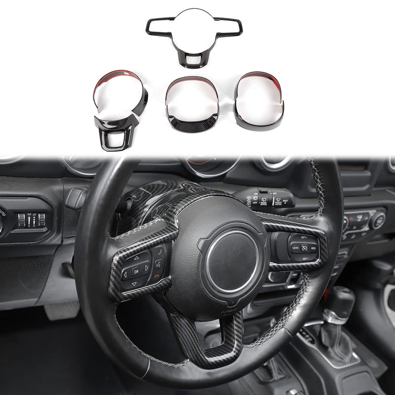 for Jeep JL Carbon Fiber Steering Wheel Trim Kit for Jeep Wrangler JL JLU 2018 up for Gladiator JT 2020 up Black Carbon Fiber Interior Accessories 7pcs